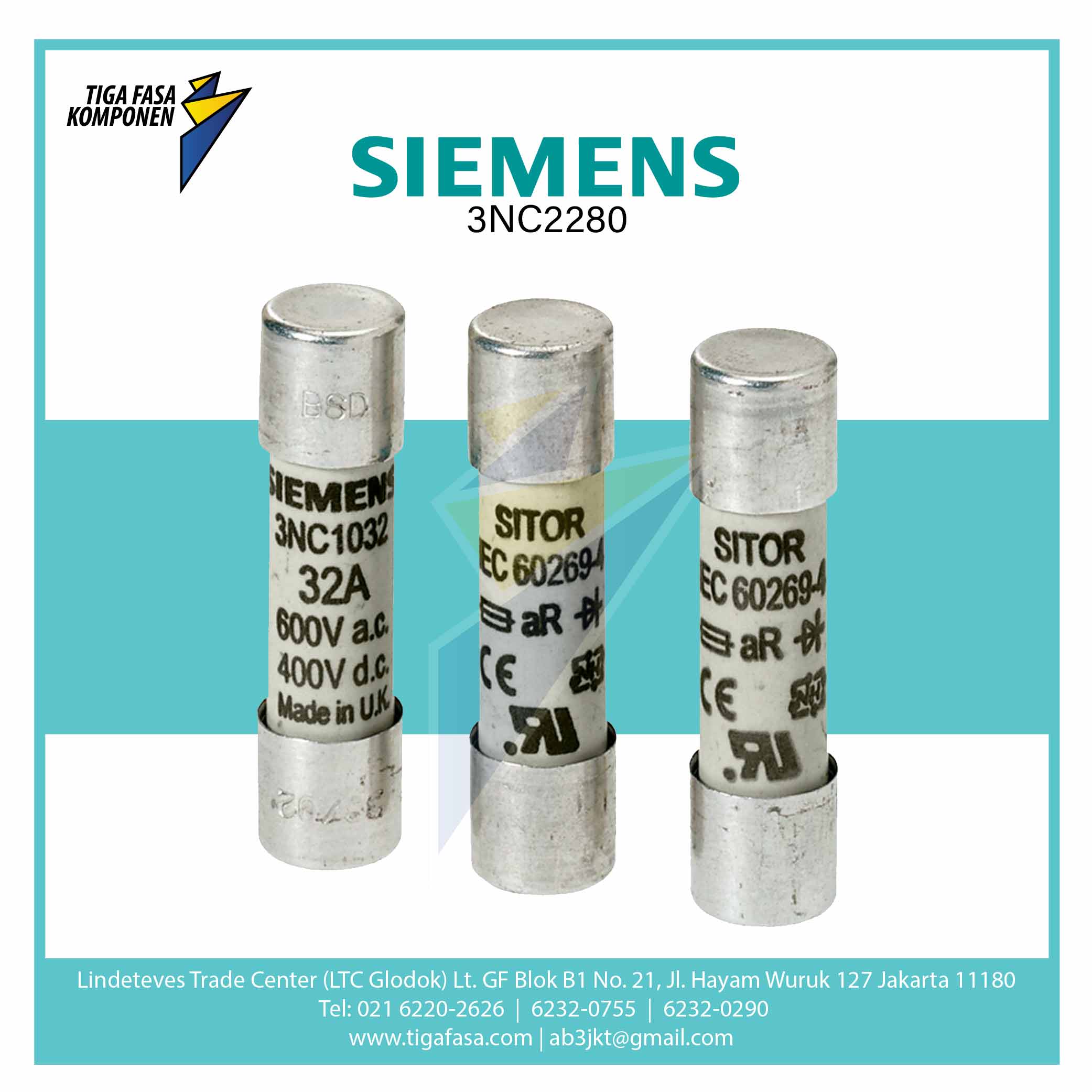 3NC2280 SITOR Cylindrical Fuse 22x58 mm, 80 A