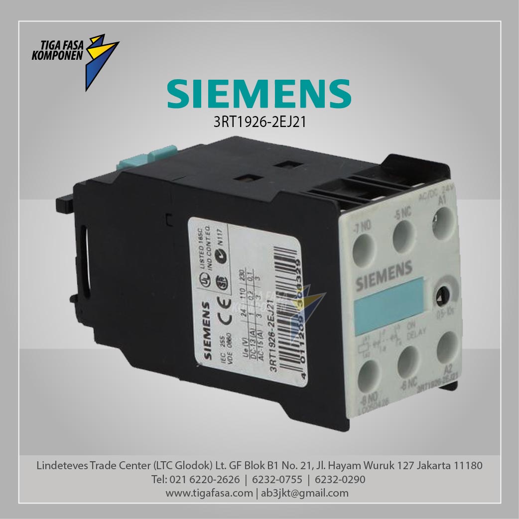 3RT1926-2EJ21 AUXILIARY SWITCH BLOCK SETTING RANGE 0.5 S...10 S, AC/DC 24 V, 1NO