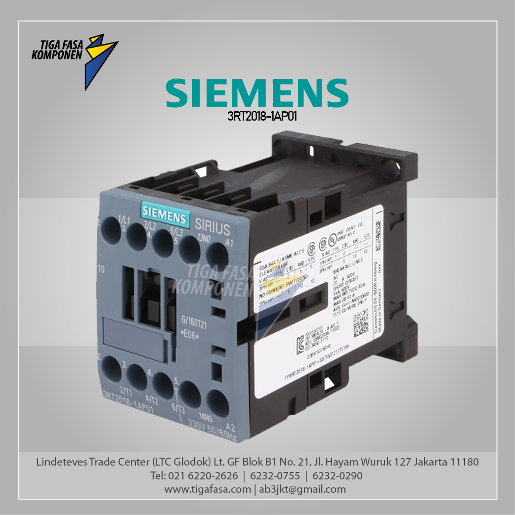 3RT2018-1AP01 MC 16 A 7.5 kW / 400 V 3P 230 V AC 50/60 Hz