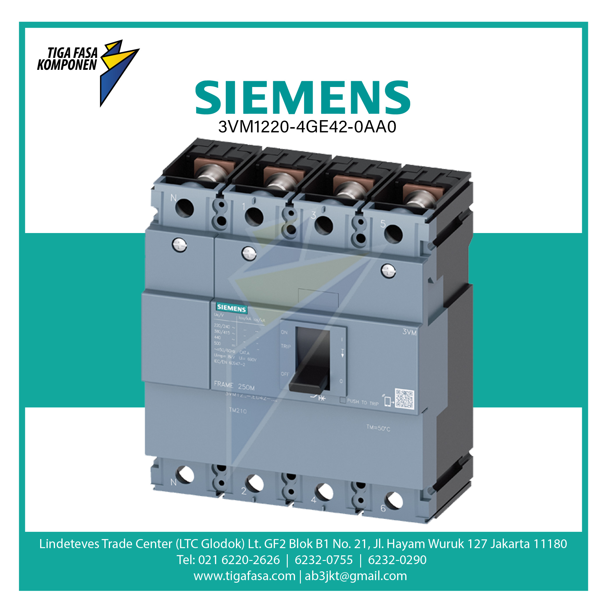 3VM1220-4GE42-0AA0 MCCB 4P 36kA 140-200A 