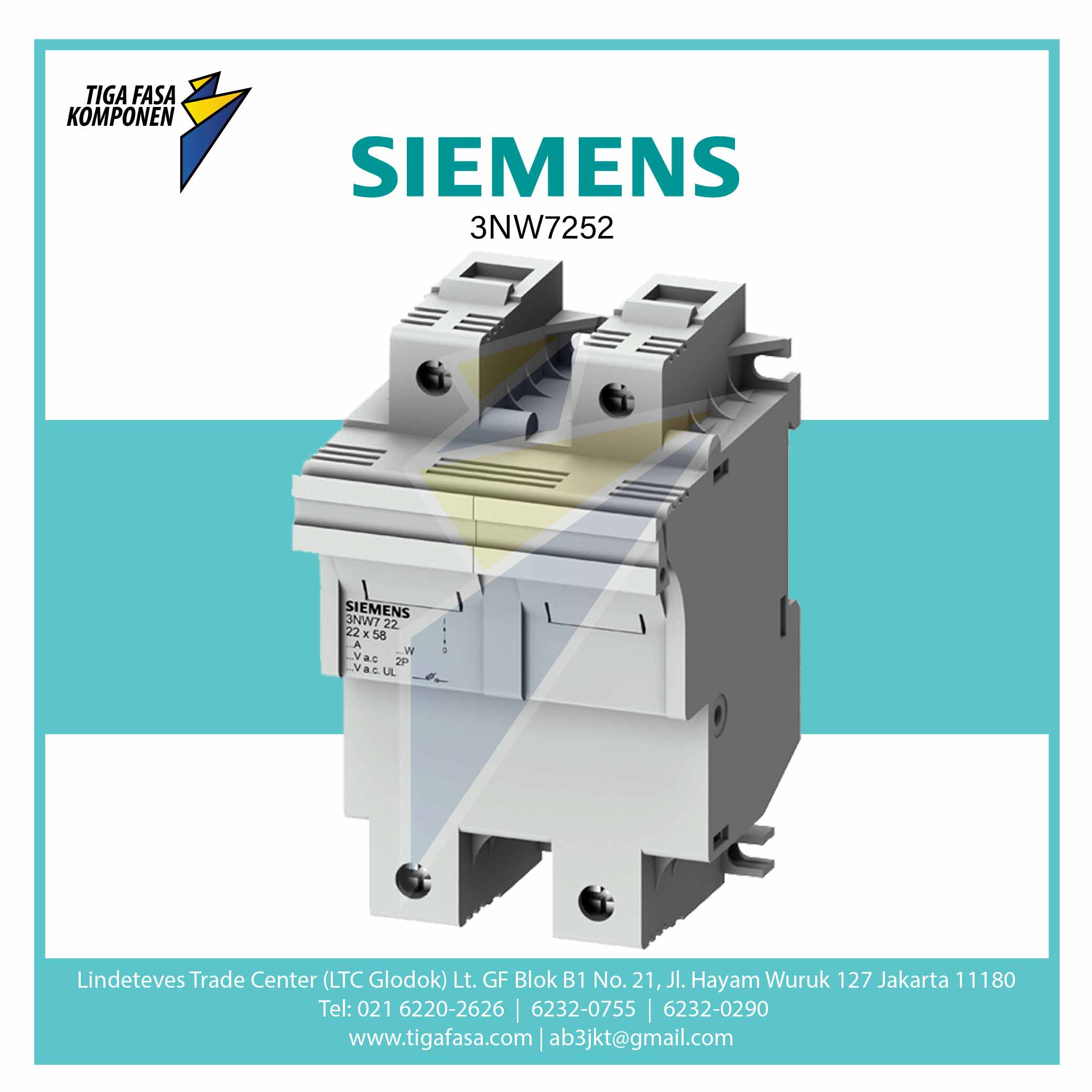3NW7252 SENTRON Cylindrical Fuse Holder 22x58 mm 1P+N, 100 A