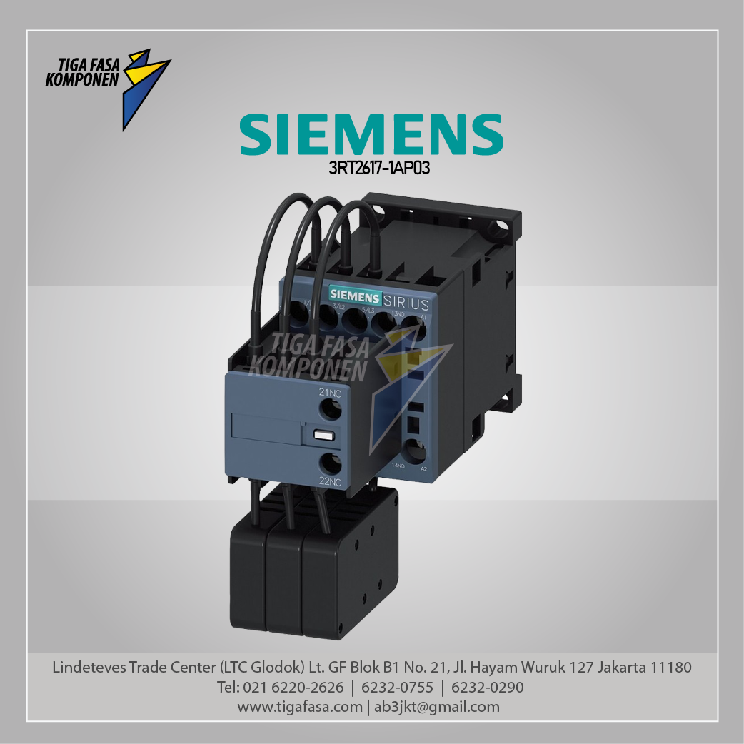 3RT2617-1AP03 Capacitor Contactor AC-6b 12.5 kVar / 400 V 3P 230 V AC