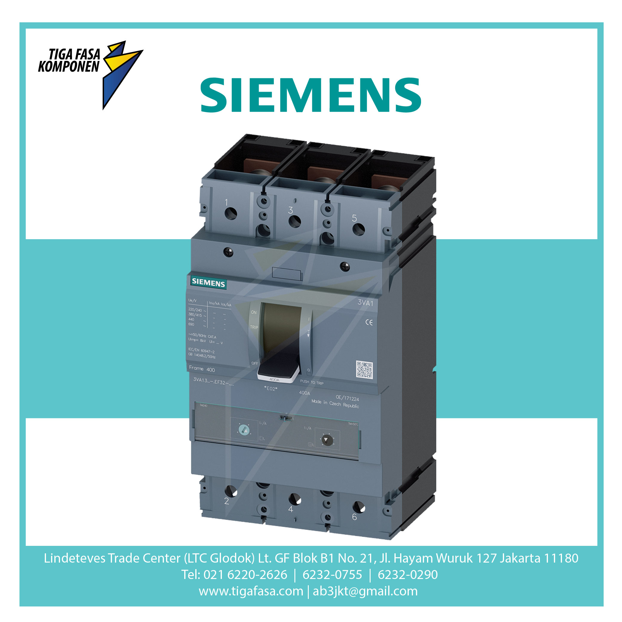 3VA1340-6EF32-0AA0 MCCB 3P 280-400A 70kA 