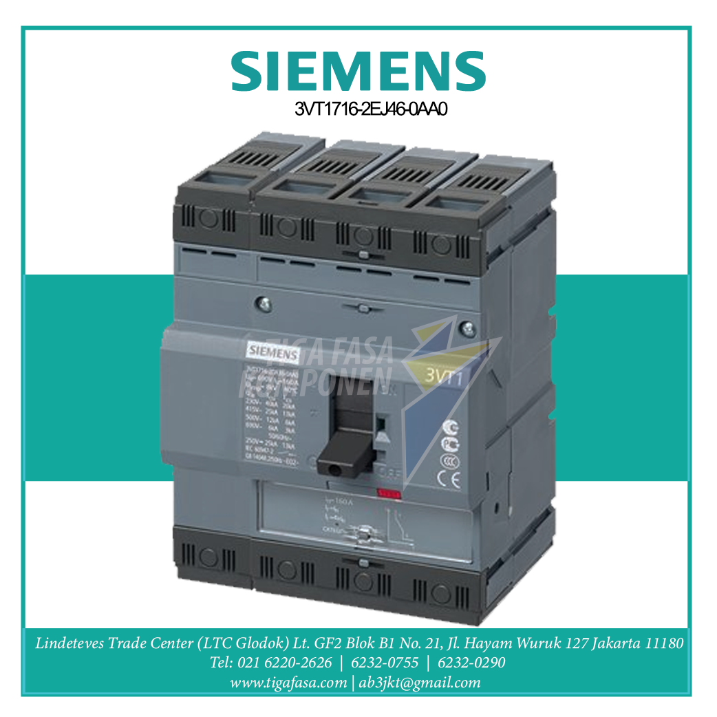 3VT1716-2EJ46-0AA0 MCCB Siemens 4P 125-160A 25KA 
