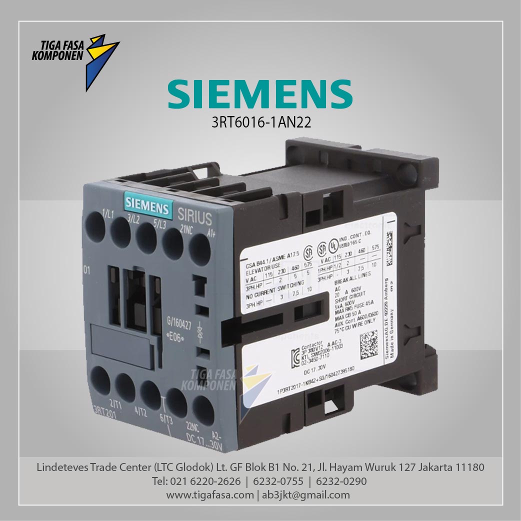 3RT6016-1AN22 MC AC 220 V AC3 4 kW 400 V 1 NC 3P