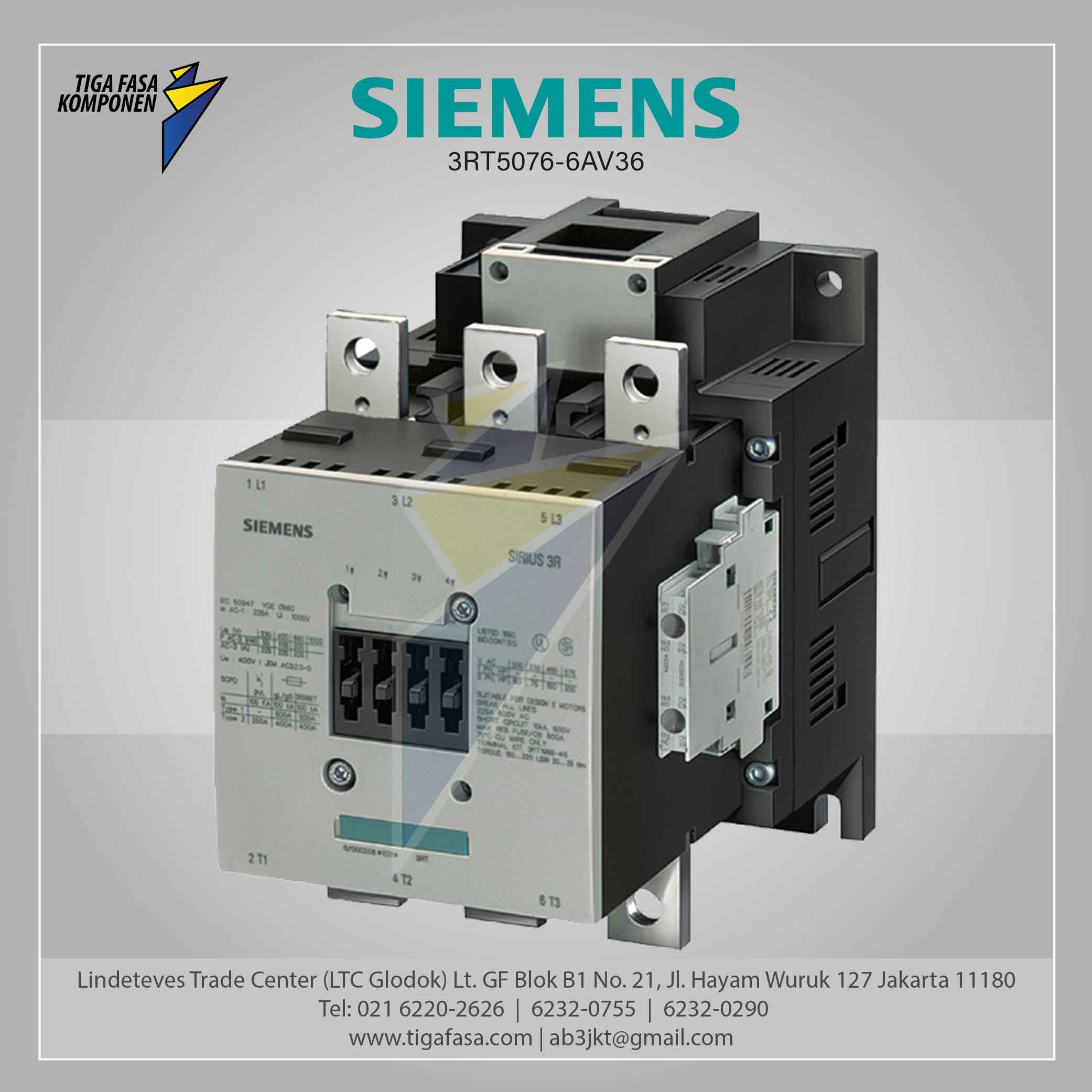 3RT5076-6AV36 MC 380...420 V AC/DC AC3 250 kW 400 V AC