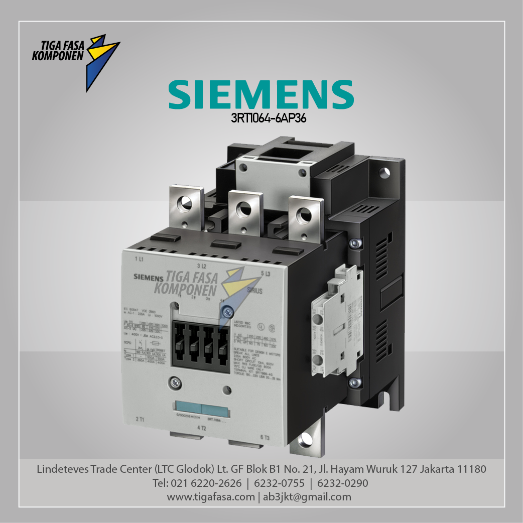 3RT1064-6AP36 MC 225 A 110 kW / 400 V AC (50-60 Hz) / DC Uc: 220-240 V