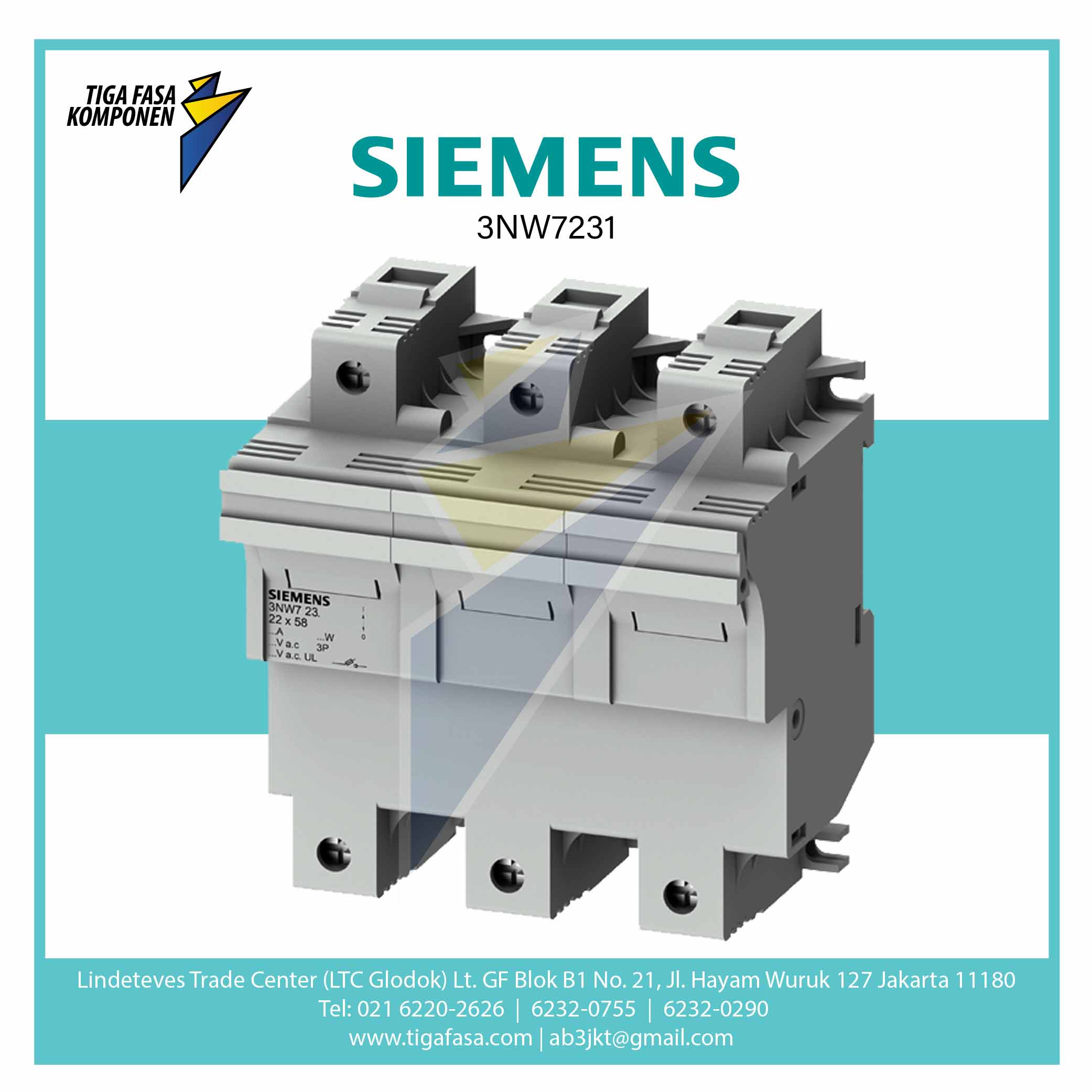3NW7231 SENTRON Cylindrical Fuse Holder 22x58 mm 3P 100 A
