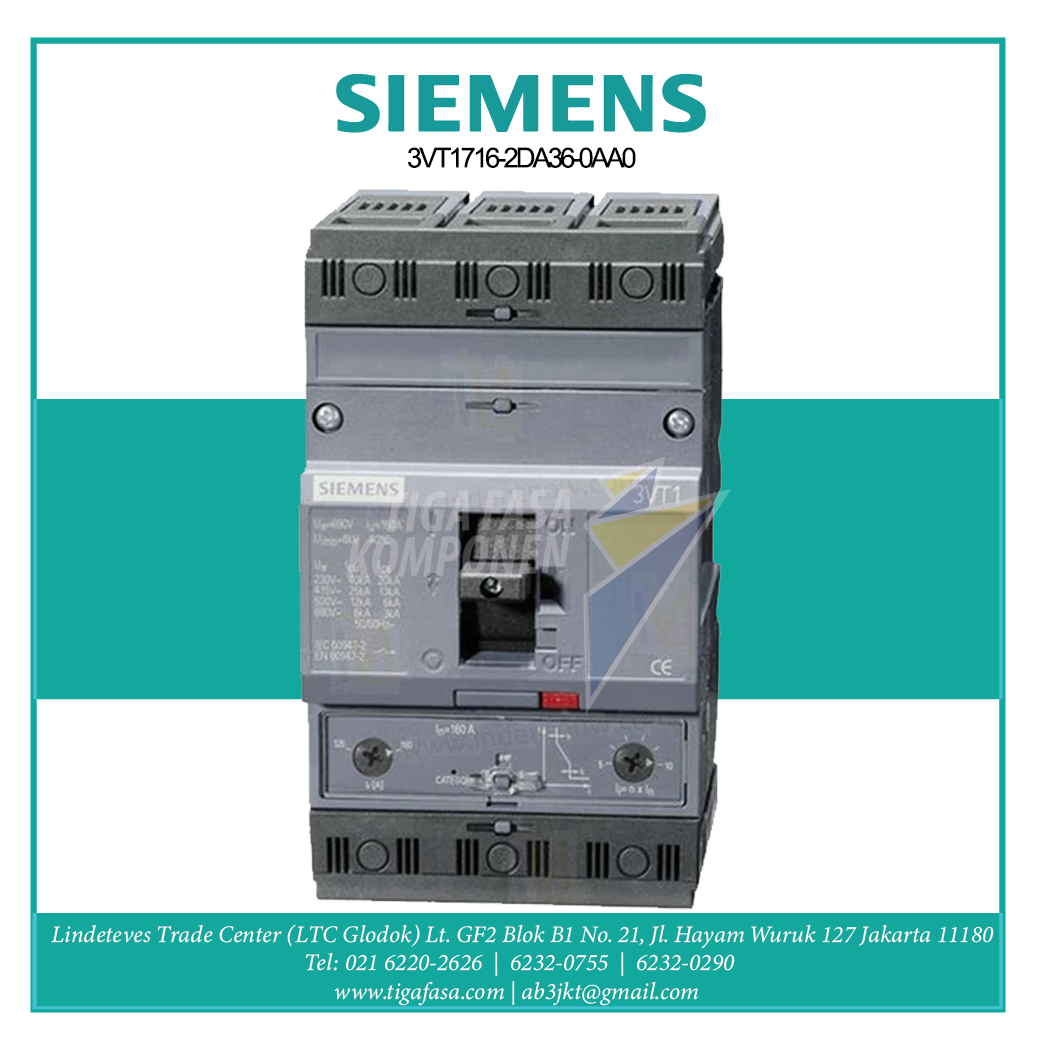 3VT1716-2DA36-0AA0 MCCB Siemens 3P 160A 25KA 