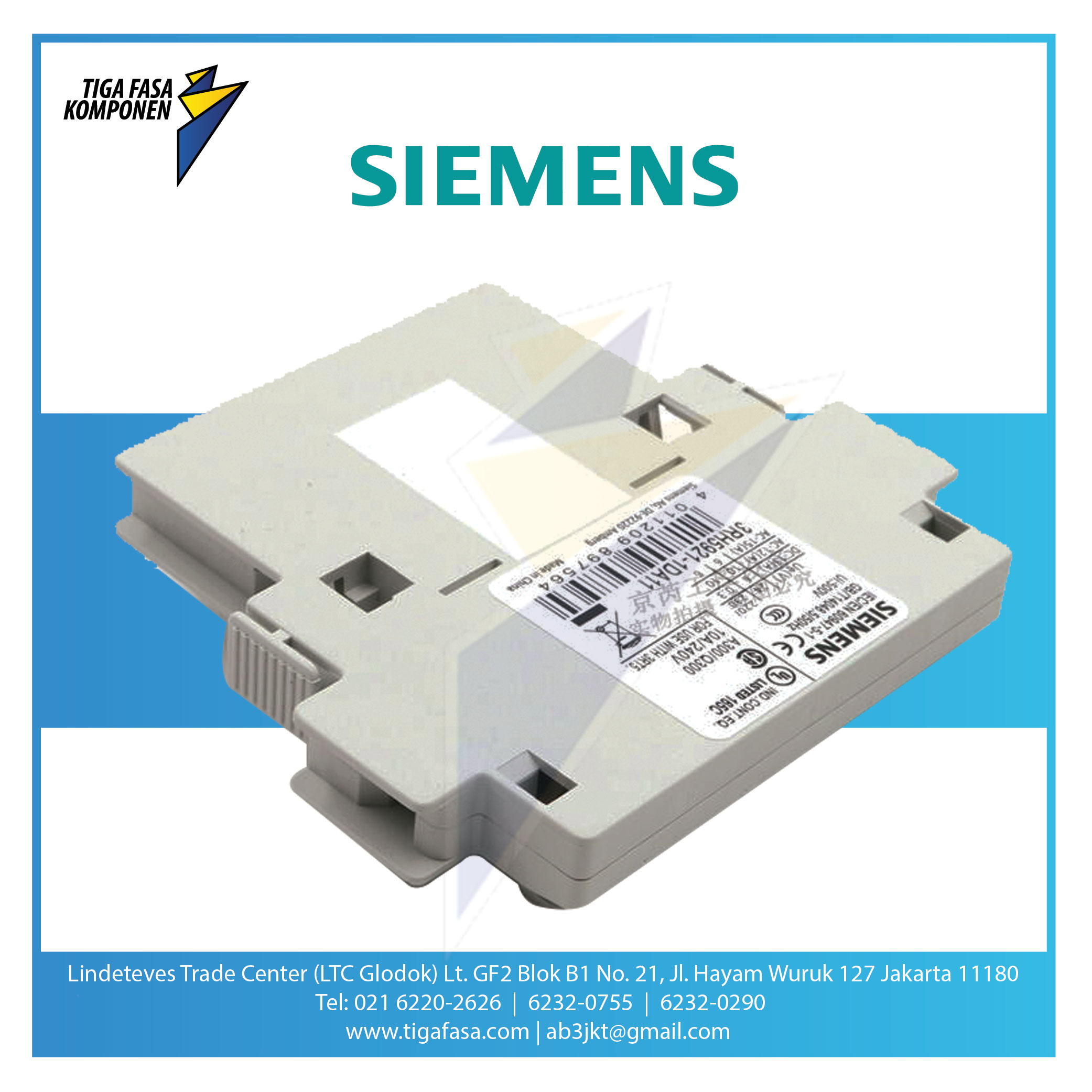 3RH5921-1DA11 Aux Switch Block 1NO+1NC 2P